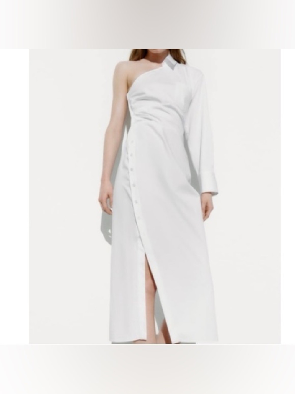 Zara White One-Shoulder Button-Front Maxi Dress